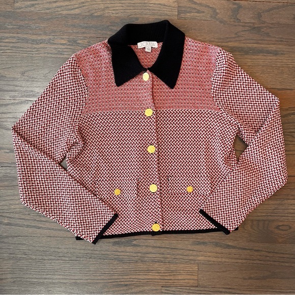 J. Crew Lady Jacket Sweater Red and Black Cotton Small | Preppy Academia - Picture 1 of 6